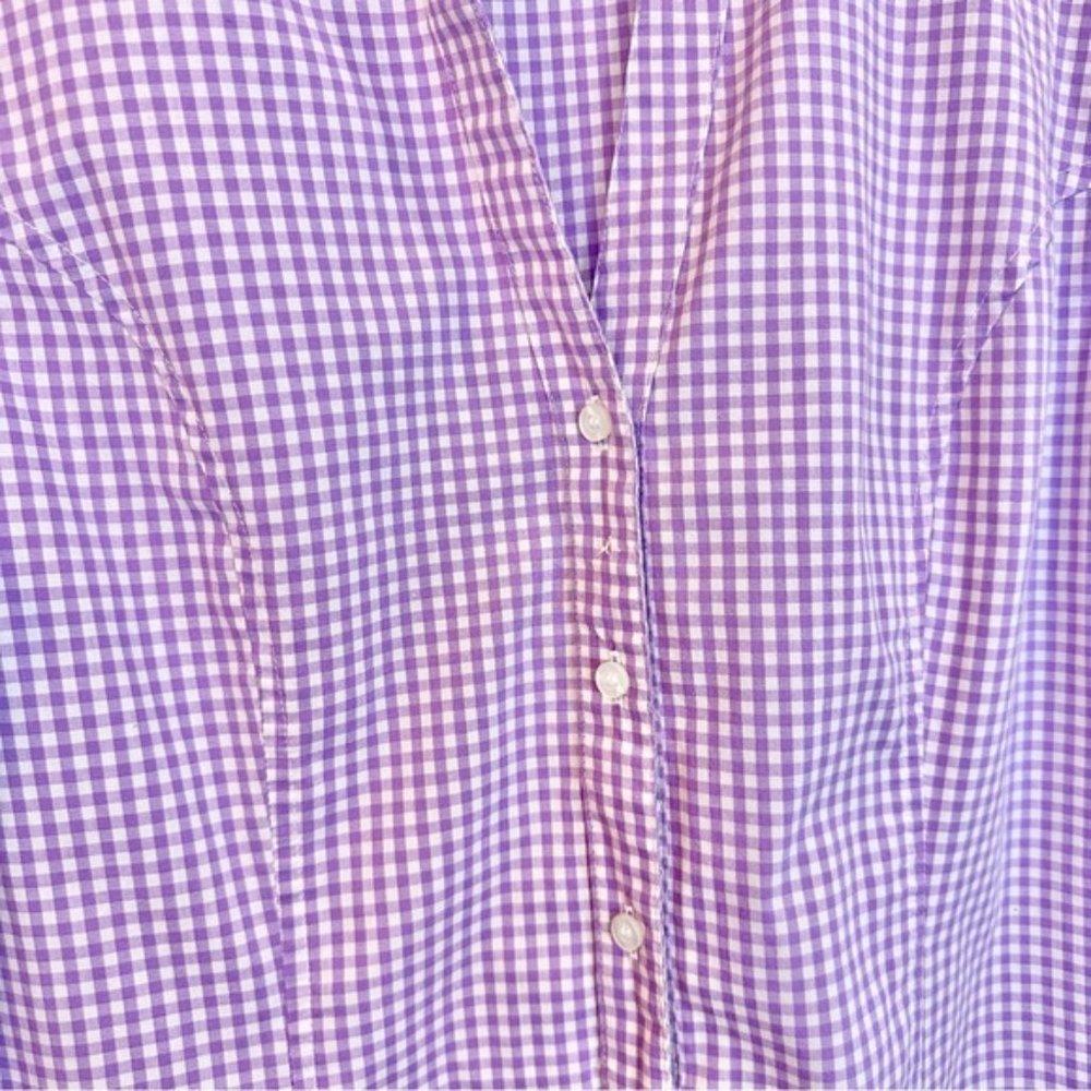 Riders by Lee Purple Lavender Gingham Short Sleeve Button Down Shirt Top Blouse - Picture 3 of 12